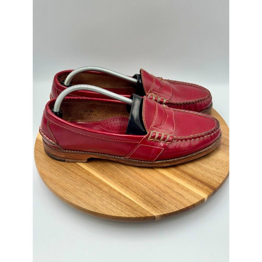 RALPH LAUREN Vintage 80’s Men's Red Leather Loafers 10.5D RARE Handmade In USA!